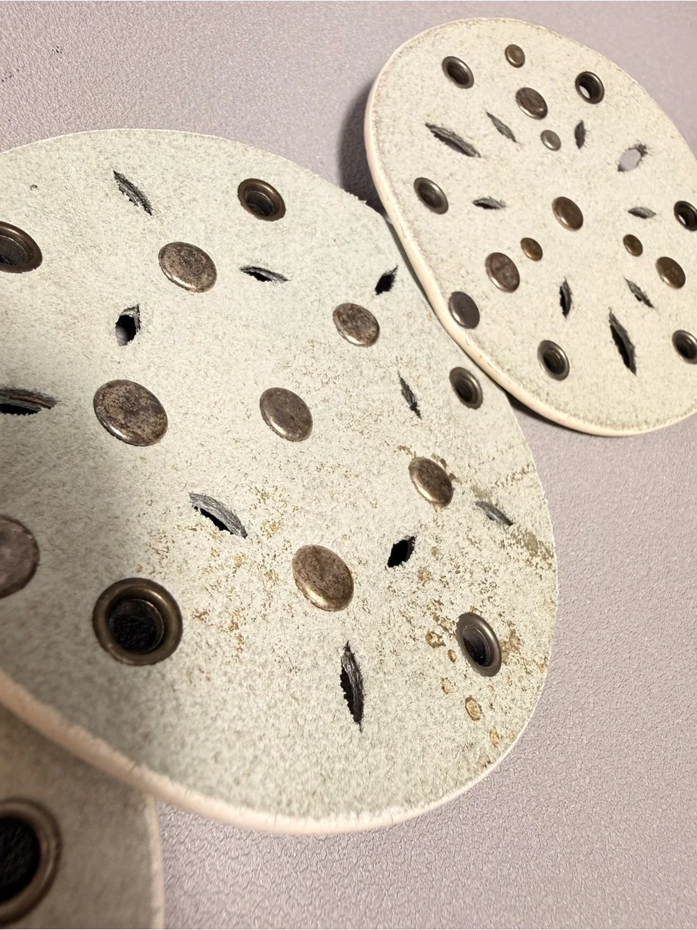 Vintage White Leather Wide Decorative Disc Belt with Silver Accents